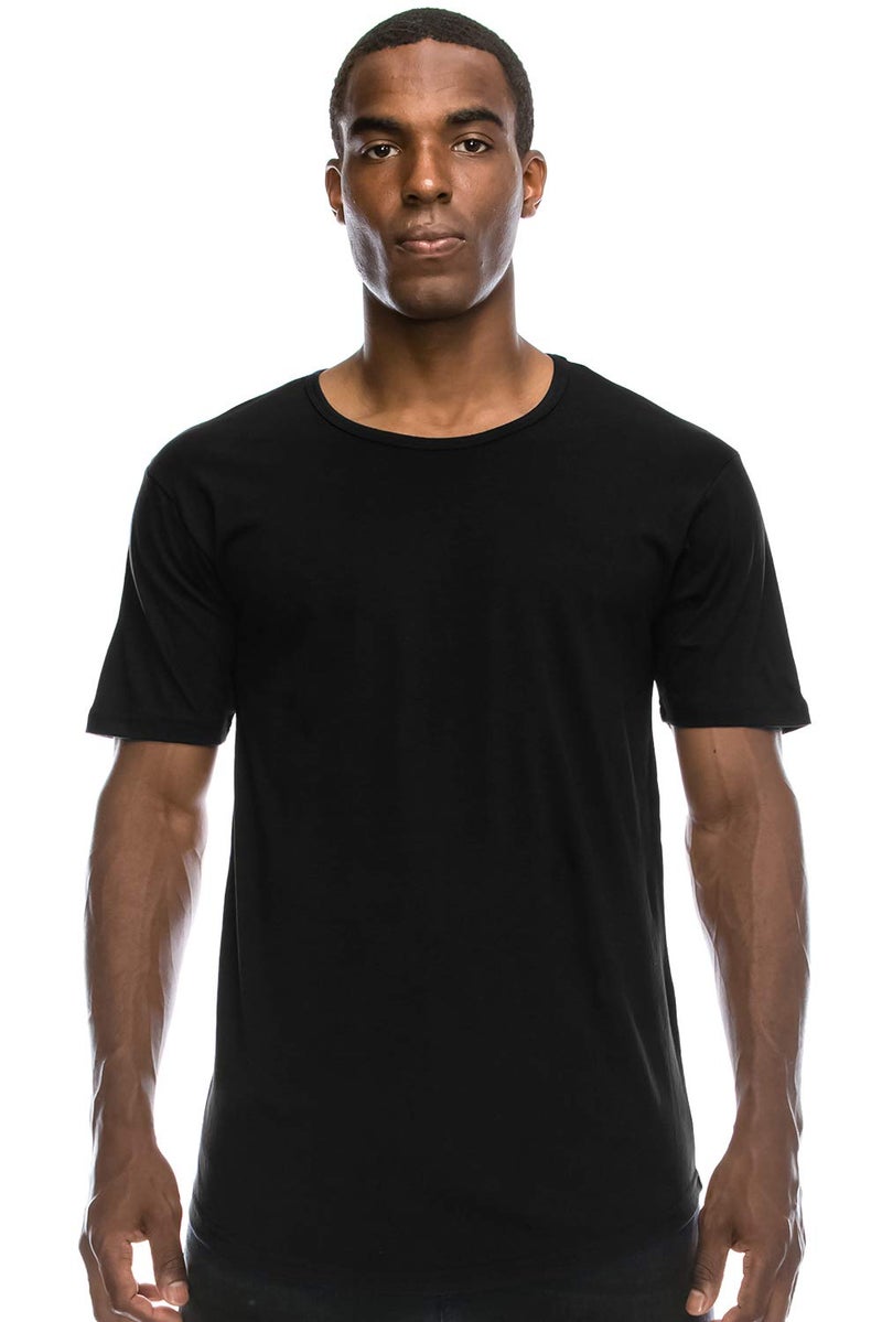 JC DISTRO Black Drop Cut Curved Hem Scallop Extra Long Longline Big and Tall T-Shirt 2X - Image 2
